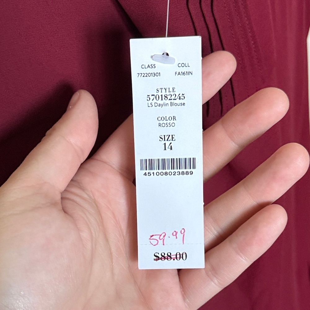 White House Black Market Burgundy LS Daylin Blouse - Picture 6 of 6